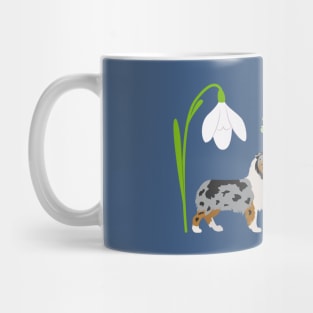 Blue Merle Australian Shepherd Dog with Spring Heart and Narcissus White Flower Mug